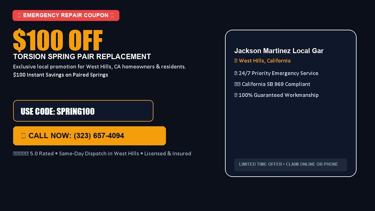 Jackson Martinez Local Garage Door $100 OFF Dual Torsion Spring Replacement in West Hills, CA