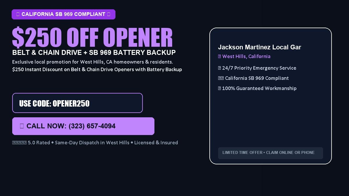 Jackson Martinez Local Garage Door $250 OFF Premium LiftMaster Opener Installation in West Hills, CA