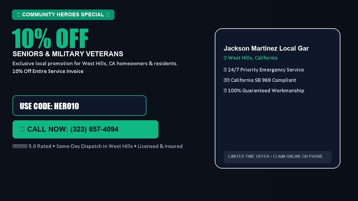 Jackson Martinez Local Garage Door 10% OFF Seniors & Military Veterans in West Hills, CA